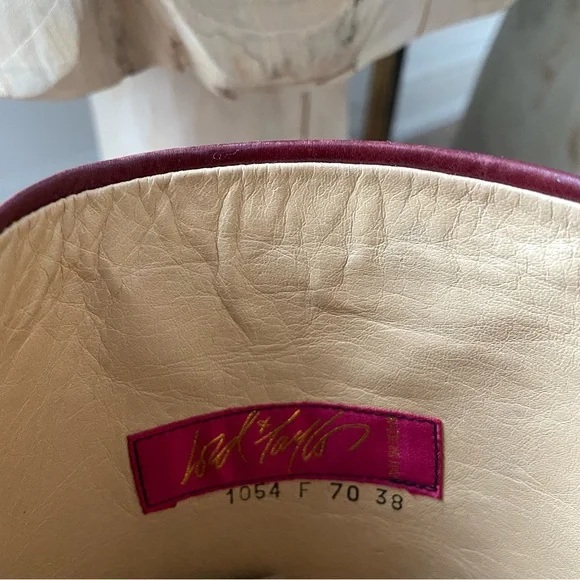 Vintage Lord & Taylor Leather Tall Block Heel Boots in Burgundy Red - 7.5 - Picture 7 of 7